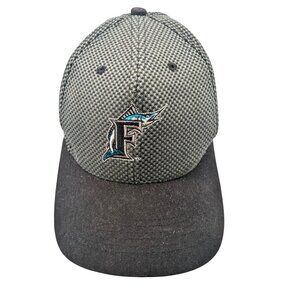 Florida Marlins Baseball Cap With Adjustable Snapback Black & Gray Checkered Pat